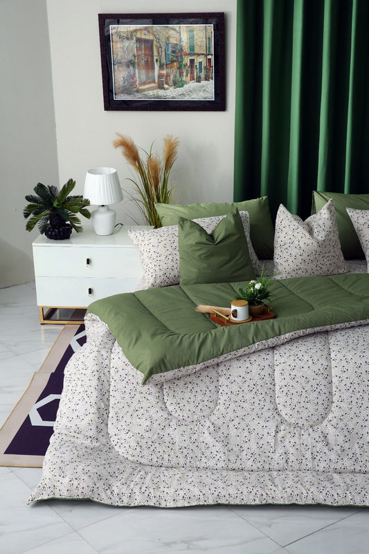5 PCs Single Comforter Set-Tiny Flowers Comforters Apricot