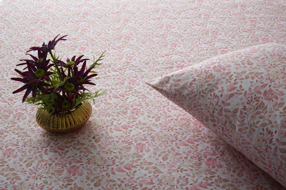 3 PCs Double Bed Sheet-Pink Bloom Bed Sheets Apricot