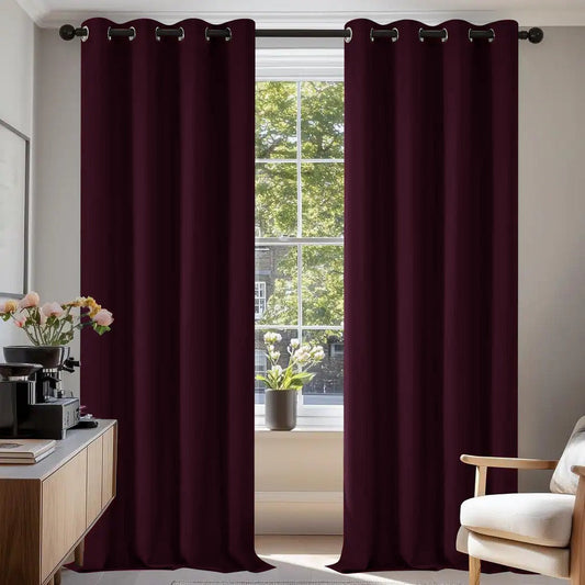 2 PCs Blackout Room Curtains-Plum Curtains Apricot