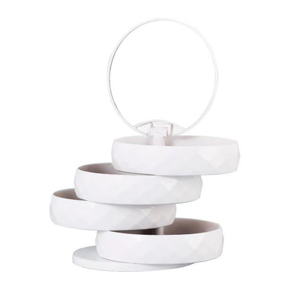 360° Rotatable Jewelry Organizer With Mirror-SA2411-53 (White) Cosmetic Organizer Apricot