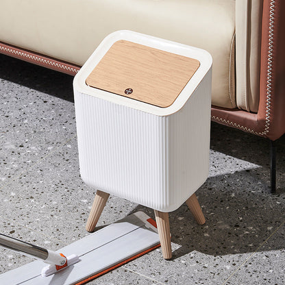 Indoor trash Bin With Wooden Feets-SA2408-109 Bathroom Accessory Sets Apricot