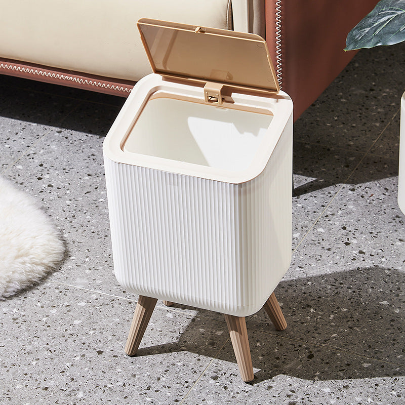 Indoor trash Bin With Wooden Feets-SA2408-109 Bathroom Accessory Sets Apricot