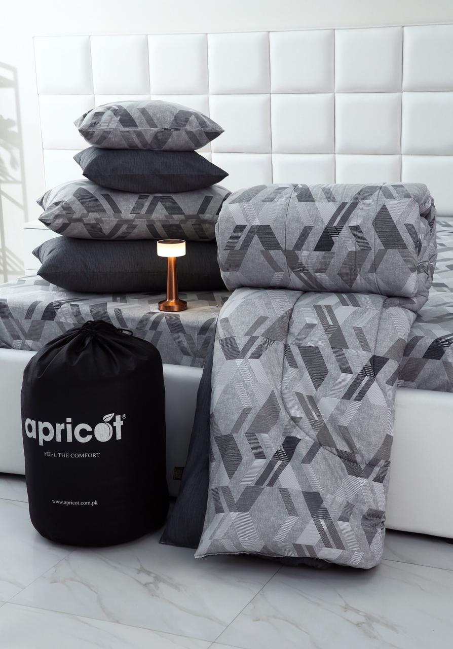 8 PCs Winter Razai Set-Grey Triangles Comforters Apricot
