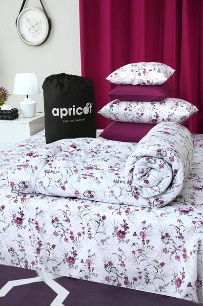 8 PCs Winter Razai Set-Plum Petals Comforters Apricot