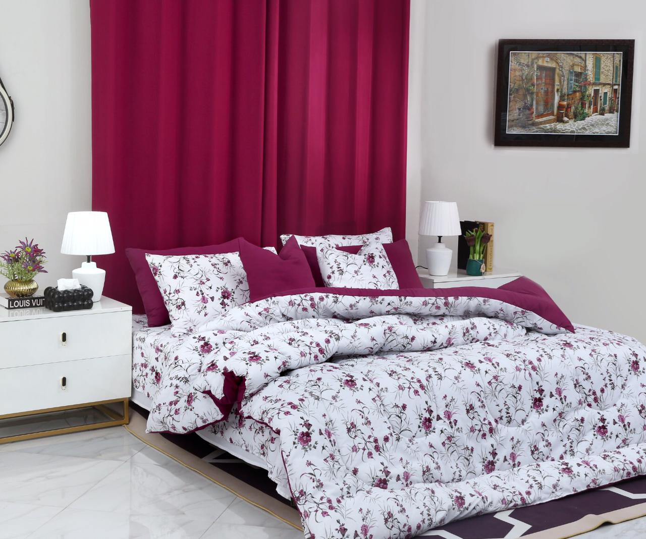 8 PCs Winter Razai Set-Plum Petals Comforters Apricot