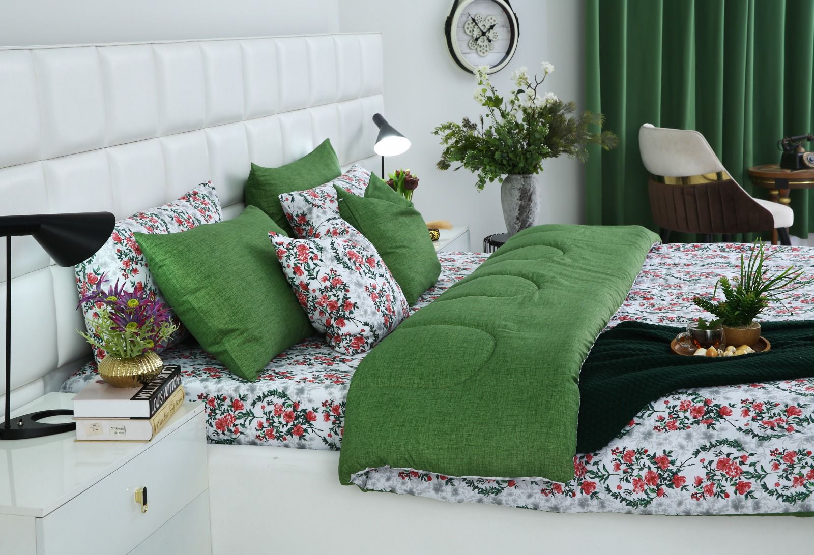 8 PCs Winter Comforter Set-Emerald Blooms Comforters Apricot
