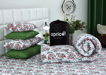 5 PCs Single Comforter Set-Emerald Blooms Comforters Apricot
