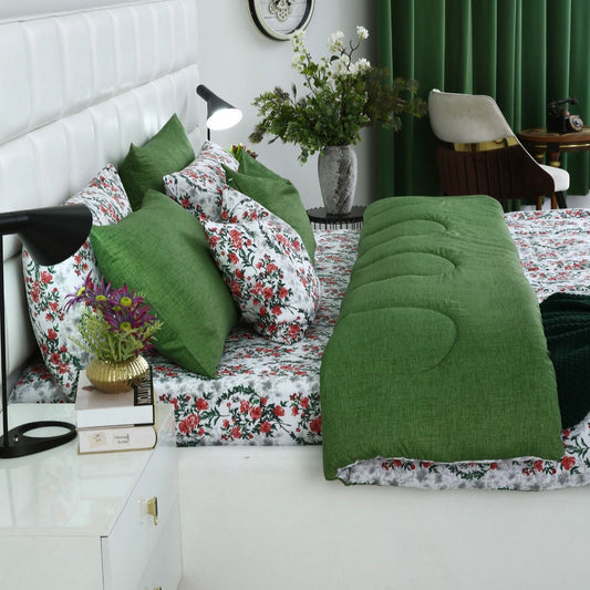5 PCs Single Comforter Set-Emerald Blooms Comforters Apricot