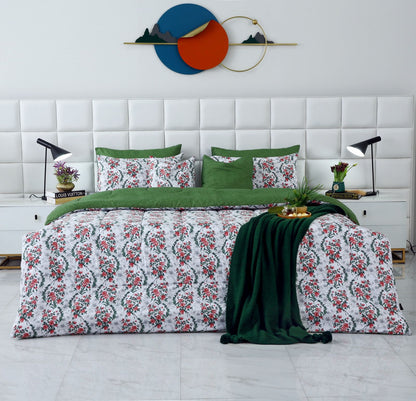 8 PCs Winter Comforter Set-Emerald Blooms Comforters Apricot