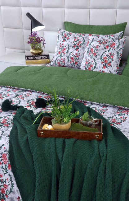 8 PCs Winter Comforter Set-Emerald Blooms Comforters Apricot