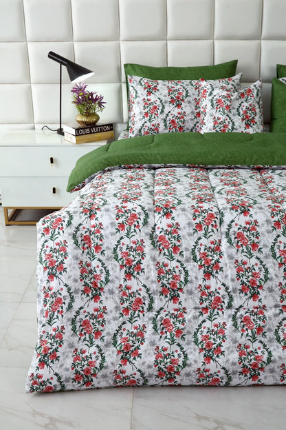 8 PCs Winter Comforter Set-Emerald Blooms Comforters Apricot