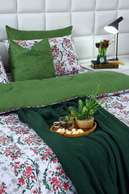 5 PCs Single Comforter Set-Emerald Blooms Comforters Apricot