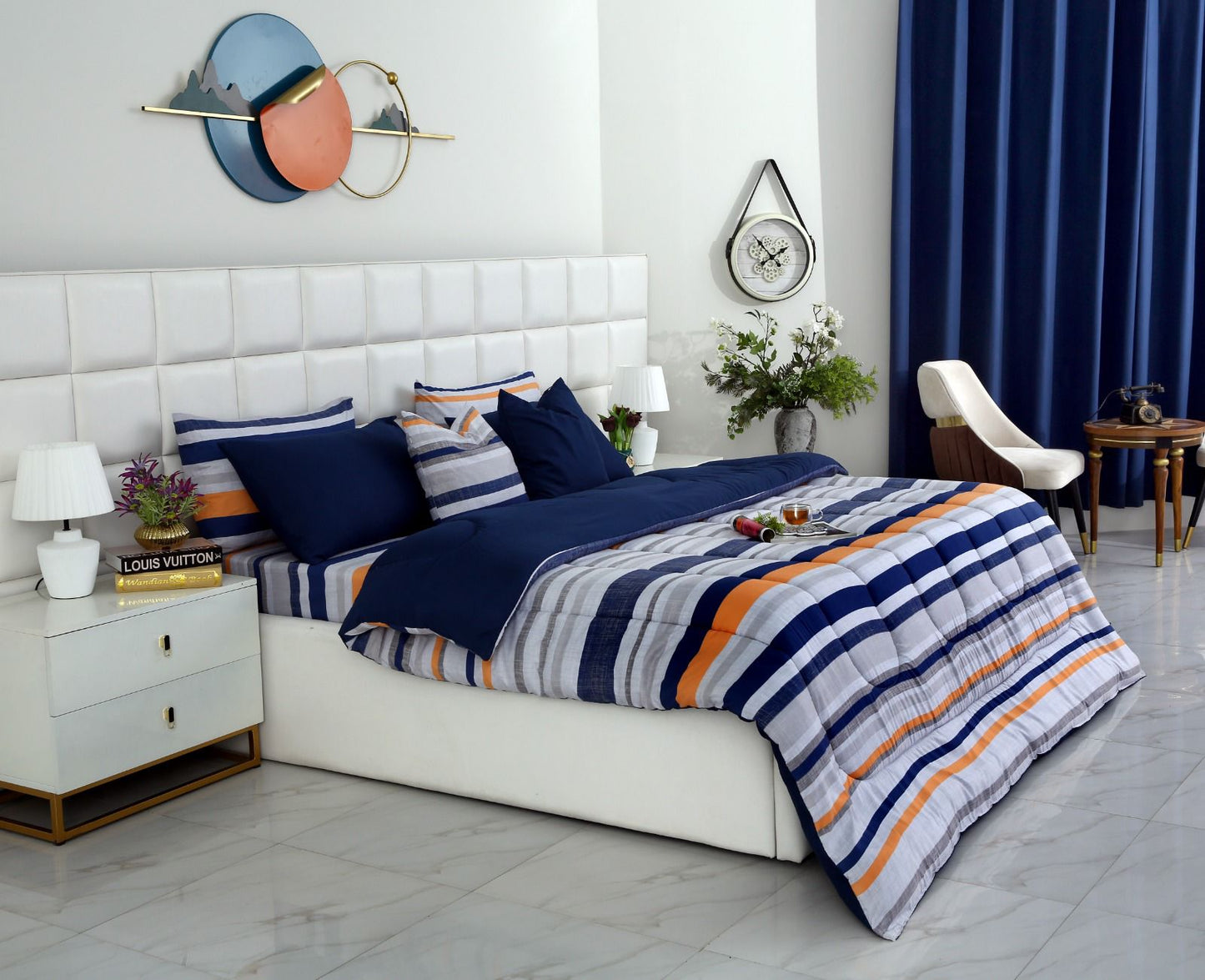 8 PCs Winter Comforter Set-Multi Bands Comforters Apricot