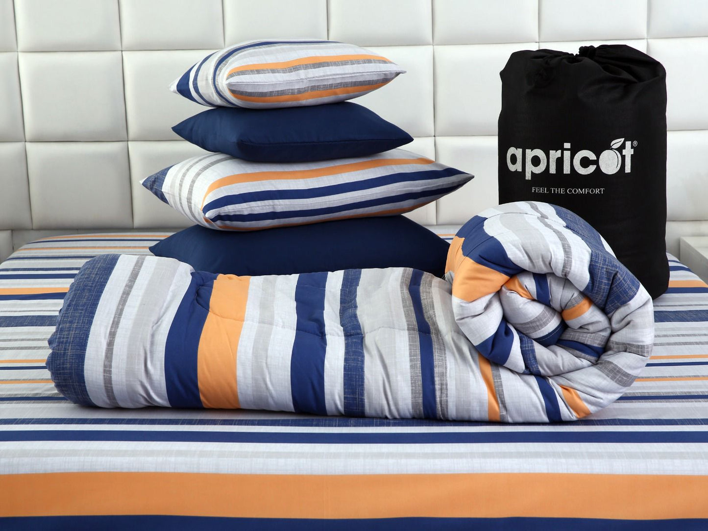 8 PCs Winter Comforter Set-Multi Bands Comforters Apricot