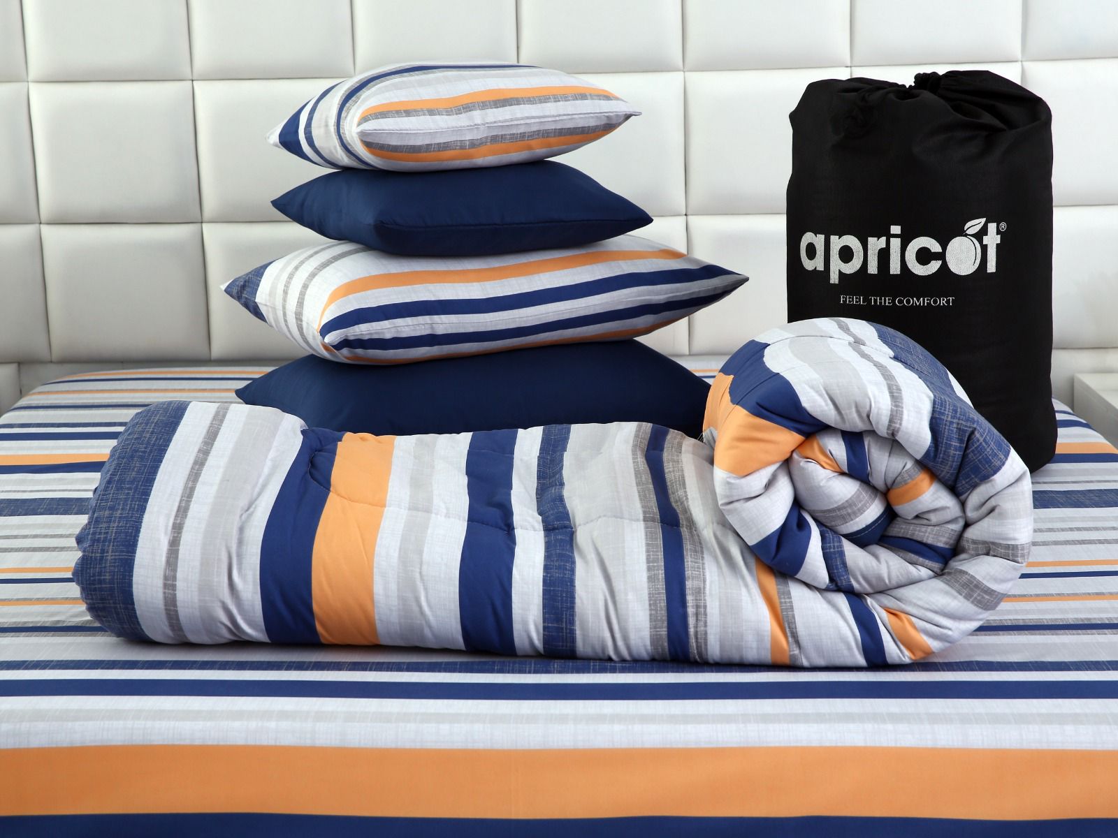 8 PCs Winter Comforter Set-Multi Bands Comforters Apricot