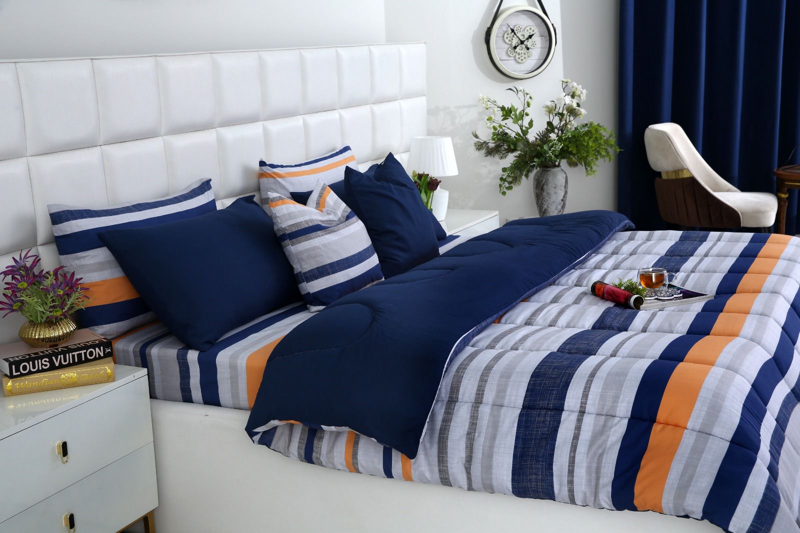 8 PCs Winter Comforter Set-Multi Bands Comforters Apricot