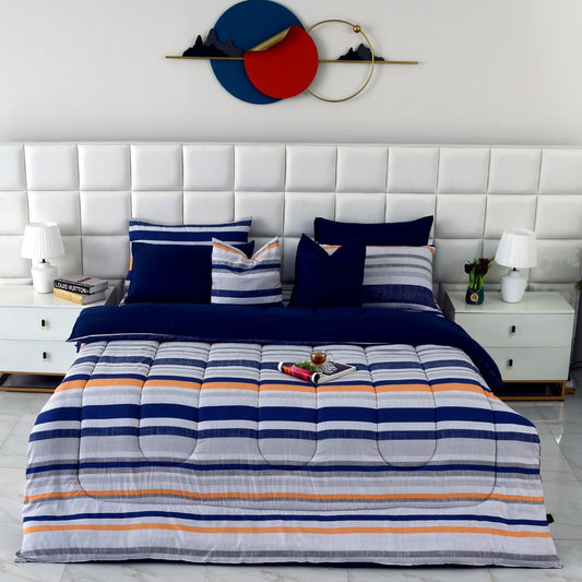 8 PCs Winter Comforter Set-Multi Bands Comforters Apricot