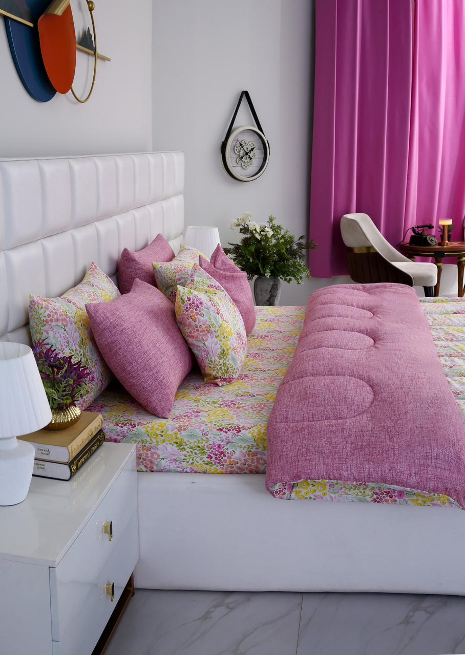 8 PCs Winter Comforter Set-Peace Lily Comforters Apricot