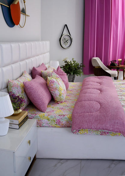 8 PCs Winter Comforter Set-Peace Lily Comforters Apricot