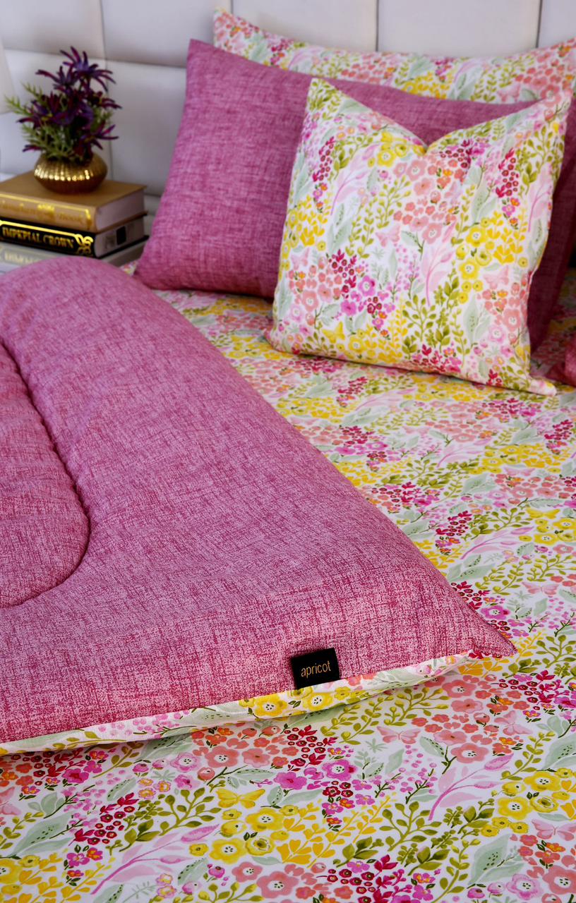 8 PCs Winter Comforter Set-Peace Lily Comforters Apricot