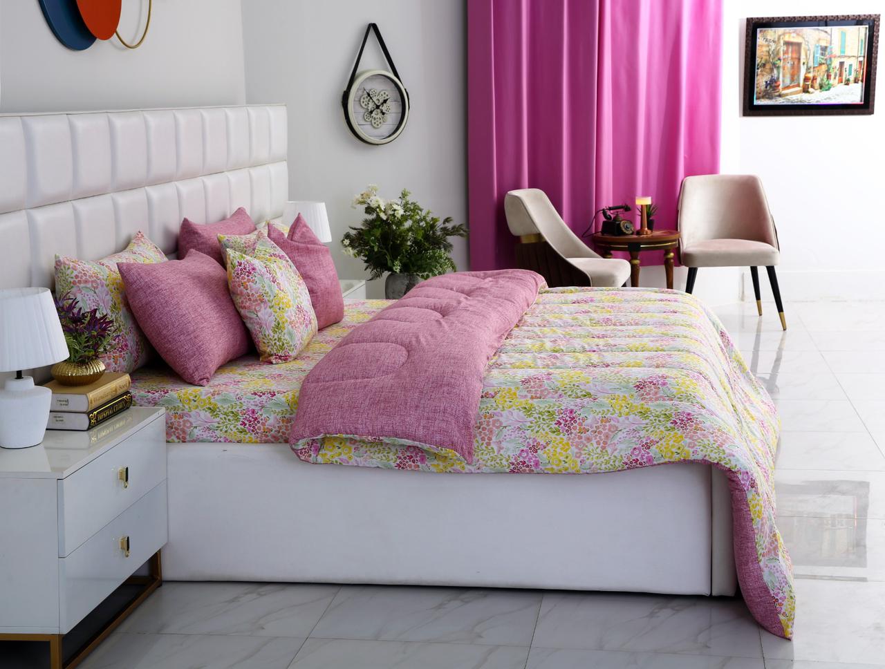 8 PCs Winter Comforter Set-Peace Lily Comforters Apricot