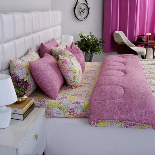 5 PCs Single Comforter Set-Peace Lily Comforters Apricot
