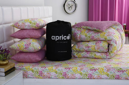 8 PCs Winter Comforter Set-Peace Lily Comforters Apricot