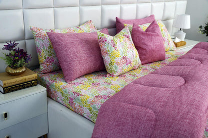 5 PCs Single Comforter Set-Peace Lily Comforters Apricot