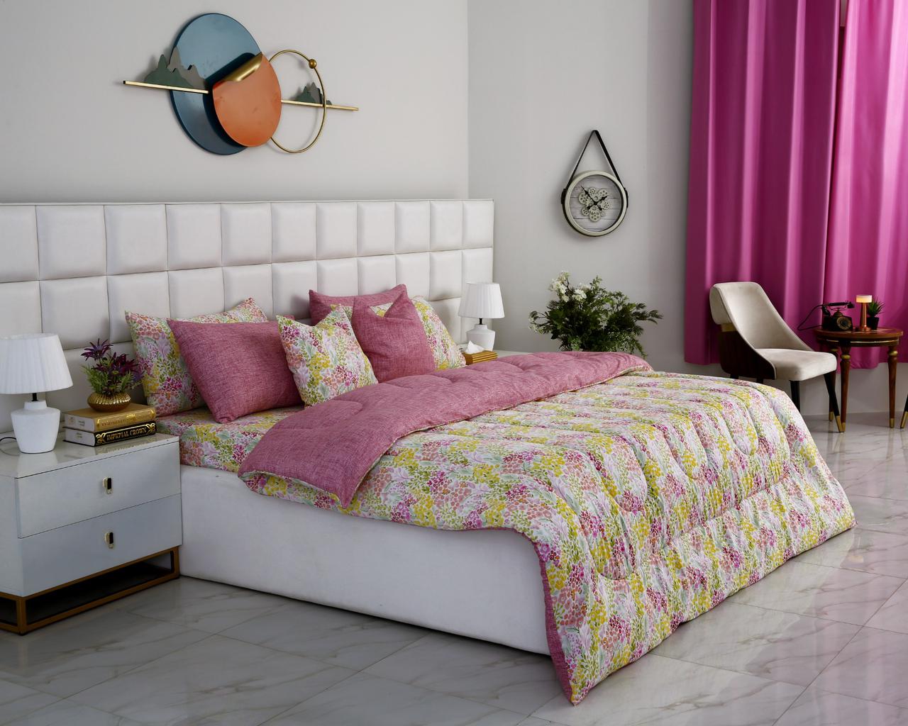 8 PCs Winter Comforter Set-Peace Lily Comforters Apricot