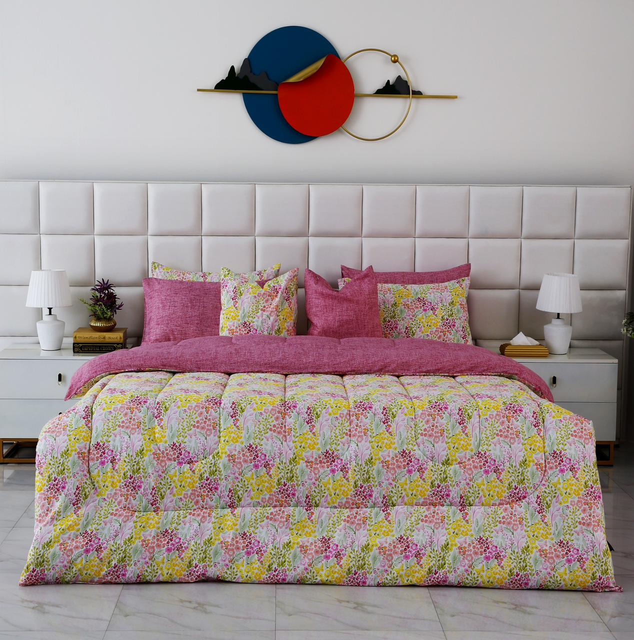 8 PCs Winter Comforter Set-Peace Lily Comforters Apricot