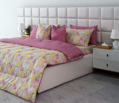 8 PCs Winter Comforter Set-Peace Lily Comforters Apricot