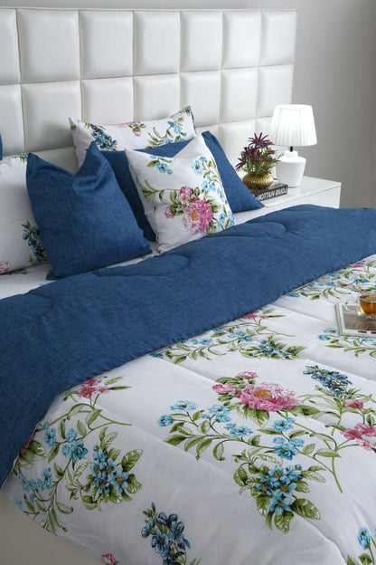 5 PCs Single Razai Set-Blue Lotus Comforters Apricot