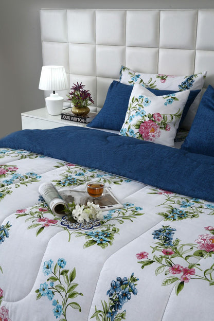 5 PCs Single Razai Set-Blue Lotus Comforters Apricot