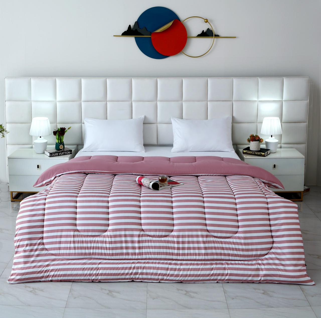 1 PC Double Winter Comforter-Pink Bold Stripes Comforters Apricot