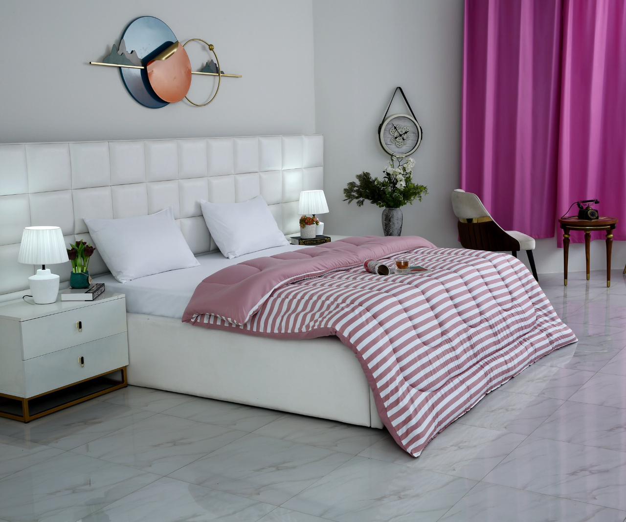 1 PC Double Winter Comforter-Pink Bold Stripes Comforters Apricot