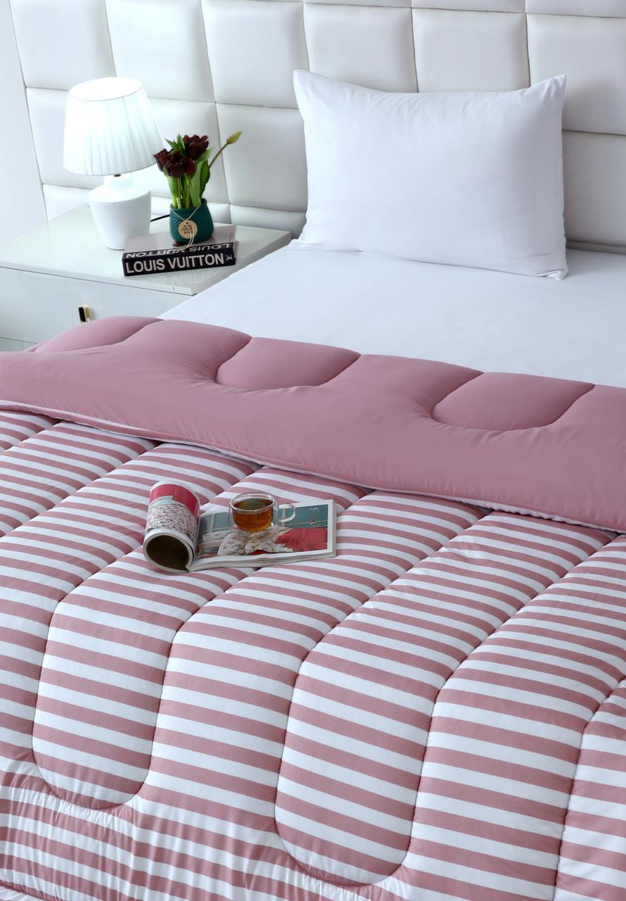 1 PC Double Winter Comforter-Pink Bold Stripes Comforters Apricot