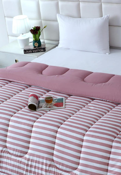 1 PC Double Winter Comforter-Pink Bold Stripes Comforters Apricot