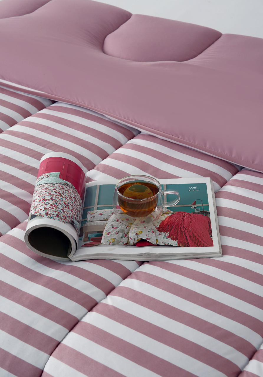 1 PC Double Winter Comforter-Pink Bold Stripes Comforters Apricot