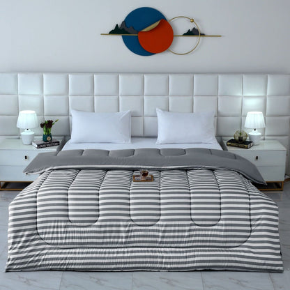 1 PC Double Winter Comforter-Grey Bold Stripes Comforters Apricot