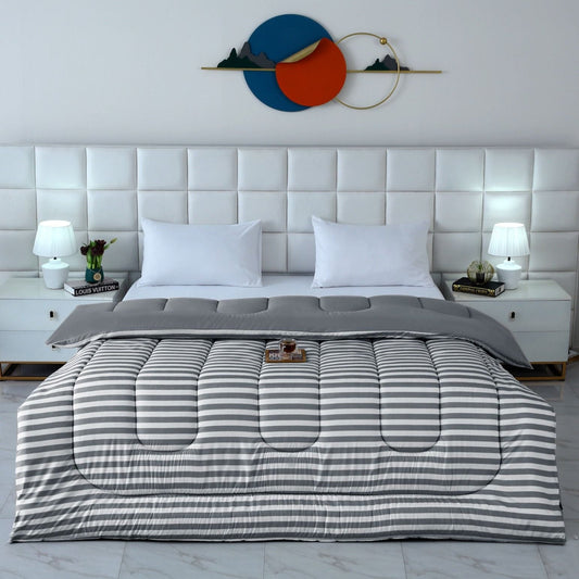 1 PC Double Winter Comforter-Grey Bold Stripes Comforters Apricot