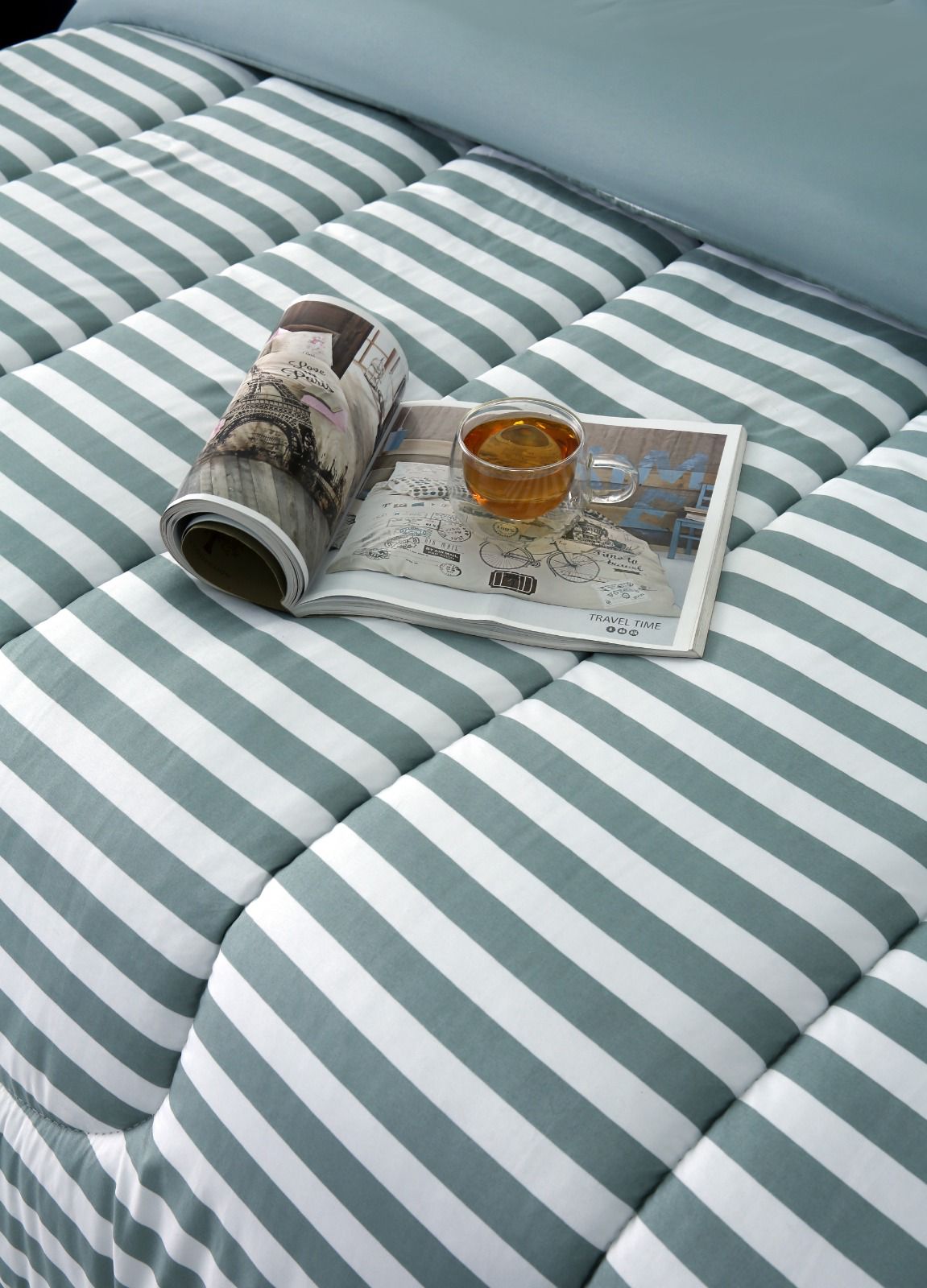 1 PC Double Winter Comforter-Green Bold Stripes Comforters Apricot