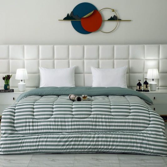 1 PC Double Winter Comforter-Green Bold Stripes Comforters Apricot