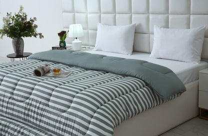 1 PC Double Winter Comforter-Green Bold Stripes Comforters Apricot