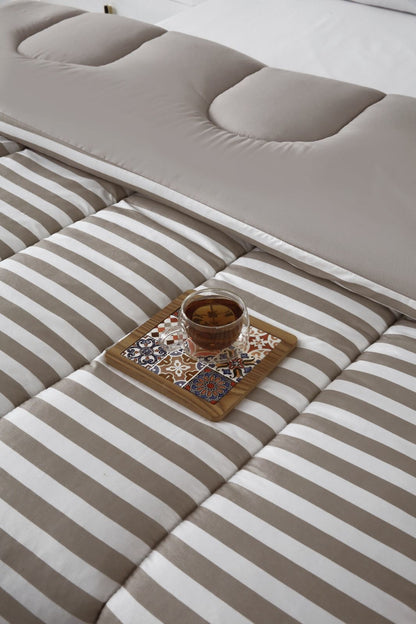 1 PC Double Winter Comforter-Beige Bold Stripes Comforters Apricot