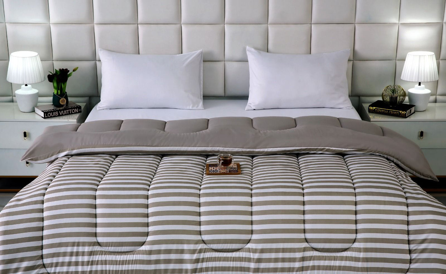 1 PC Double Winter Comforter-Beige Bold Stripes Comforters Apricot