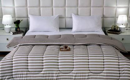 1 PC Double Winter Comforter-Beige Bold Stripes Comforters Apricot