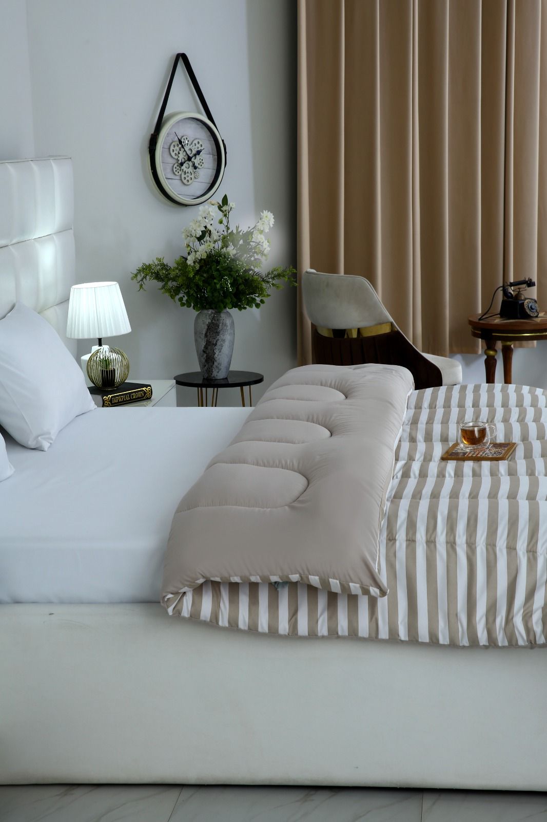 1 PC Double Winter Comforter-Beige Bold Stripes Comforters Apricot