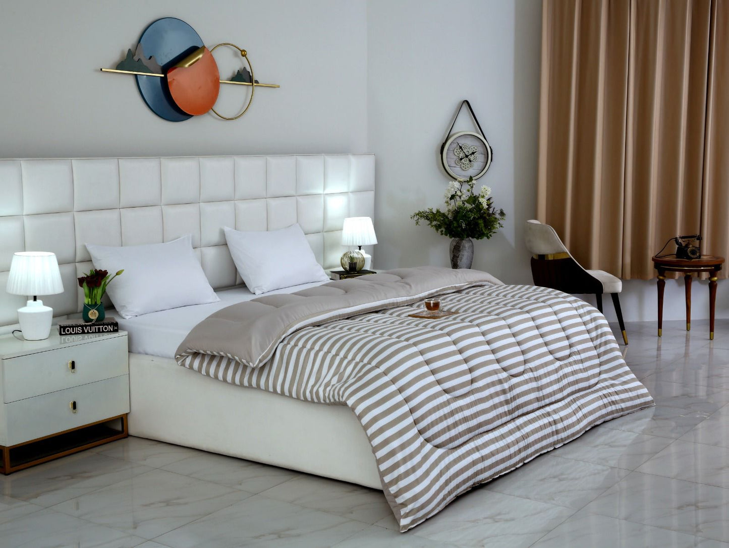 1 PC Double Winter Comforter-Beige Bold Stripes Comforters Apricot