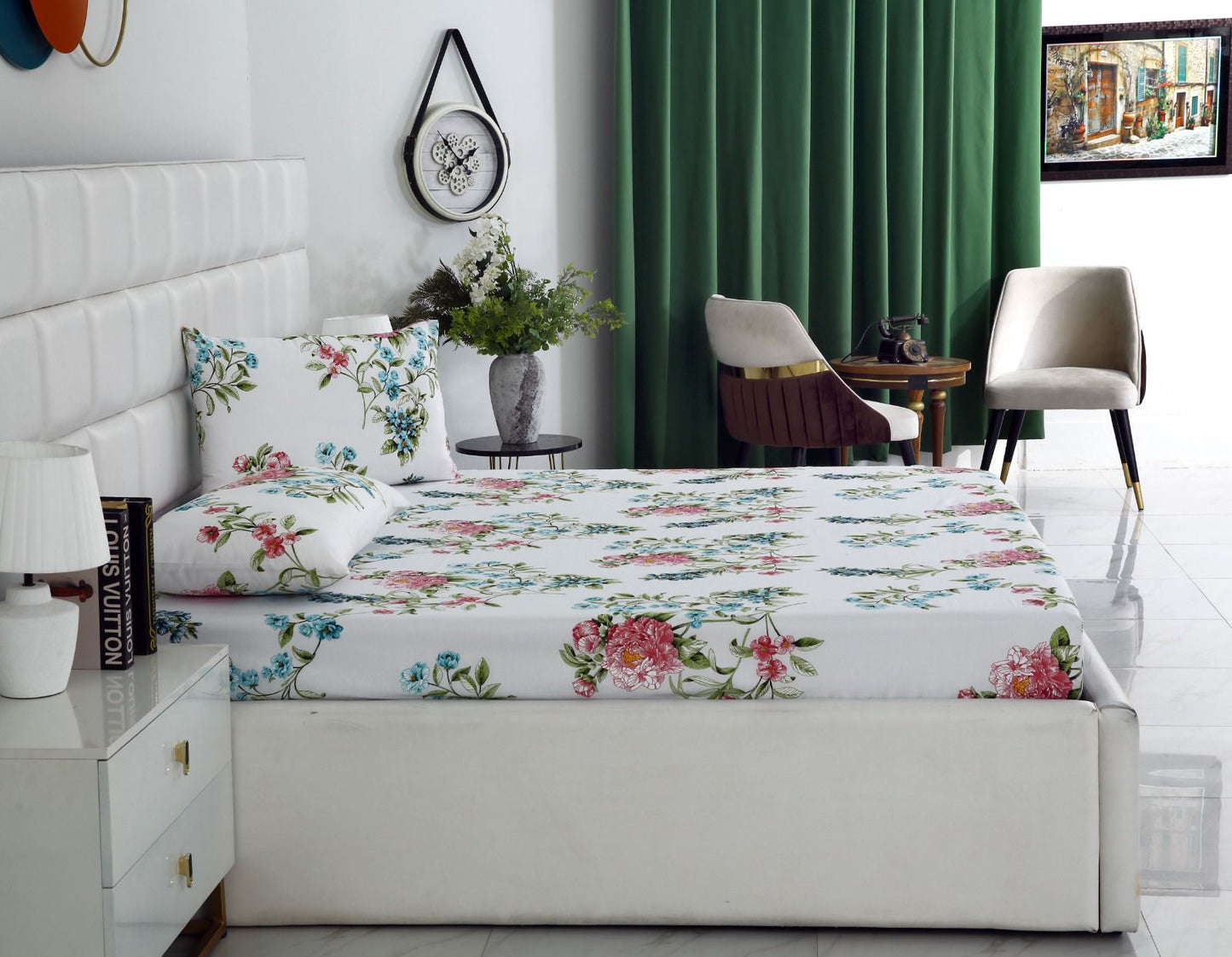 3 PCs Double Bed Sheet-Blue Lotus Bed Sheets Apricot