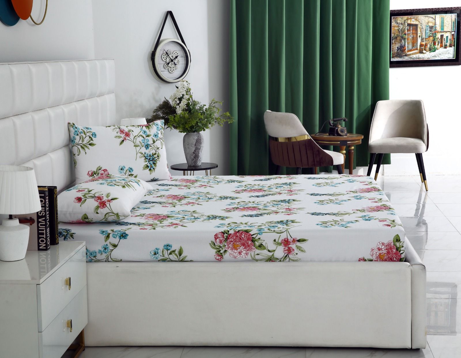 3 PCs Double Bed Sheet-Blue Lotus Bed Sheets Apricot